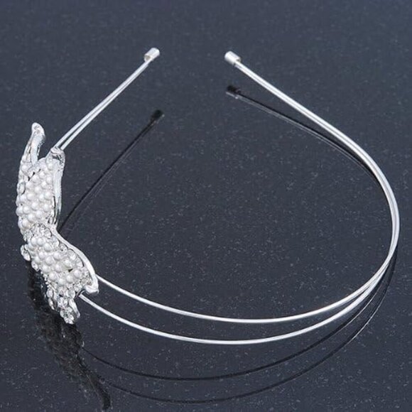 Bridal Tiara Headband Faux Pearl Crystal Butterfly Rhinestone Wedding Prom main image 4